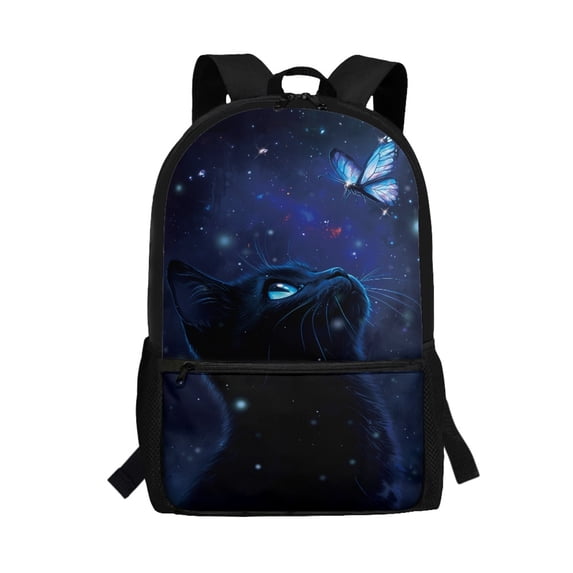 Uourmeti Midnight Galaxy Cat Multiple Pockets School Travel Bag for Hiking Shopping, Spacious Storage Large Capacity Bookbag Smooth Zipper Daypack