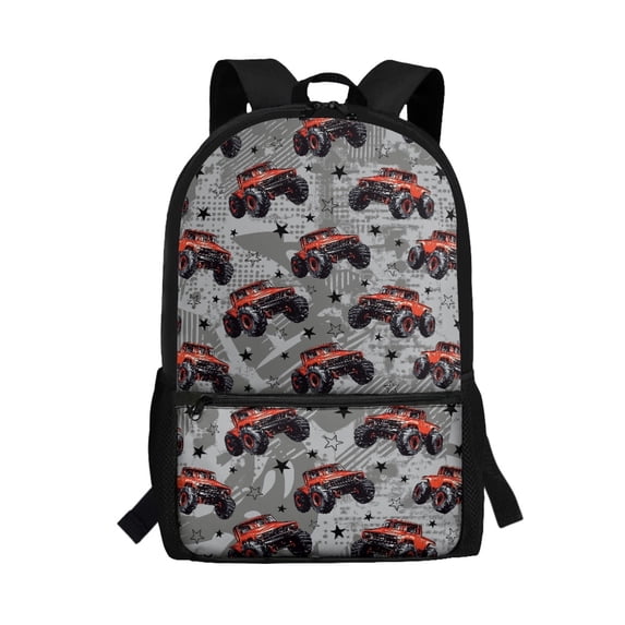 Uourmeti Monster Truck Print Backpack for Men, 17 Inch Personalized Large Capacity Polyester Daily Backpack for Work Travel