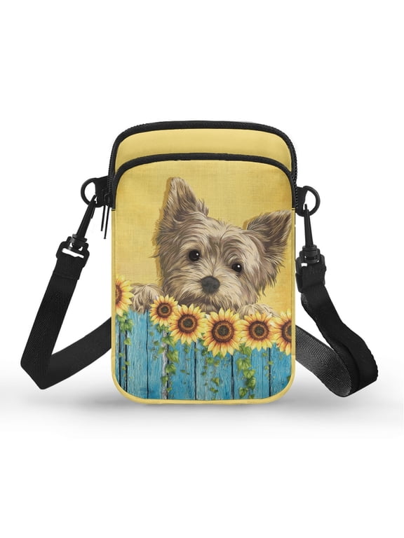 Multi-Purpose Cell Phone Purse for Outdoor Shop, Polyester Casual Crossbody Bag, Westie Dog Sunflower Print
