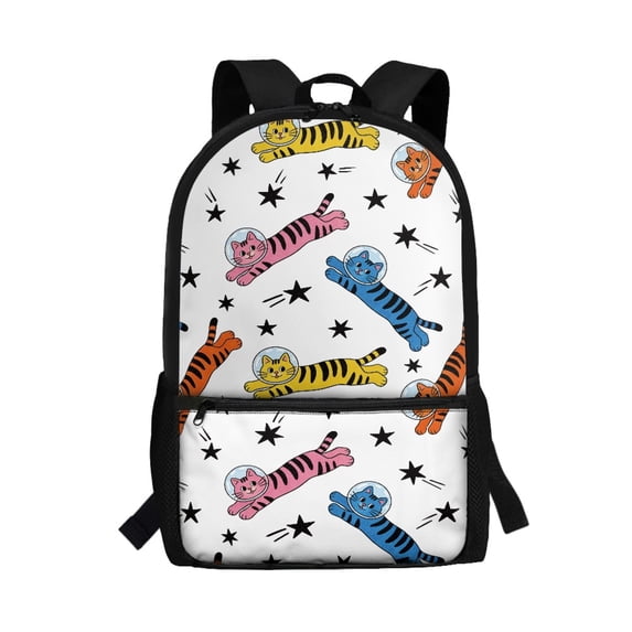Uourmeti Multiple Pockets 17 Inch Backpack for Travel School, Personalized Smooth Zipper Durable School Backpack, Cat and Star Pattern