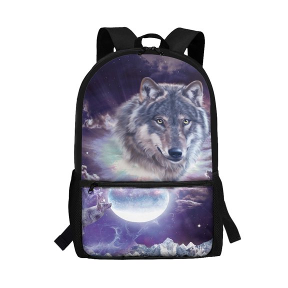 Uourmeti Mystic Wolf Head Pattern Fade Proof Daypack for Work School, Adjustable Padded Straps Backpack Smooth Zipper Comfort Backpack