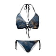 thumbnail image 1 of Uourmeti Navy Blue Gold Marble Swirl Halter Bikini Set - Sexy Two-Piece Triangle Swimsuit with Tie Side Bottoms for Beach Vacation & Pool Party, 1 of 9