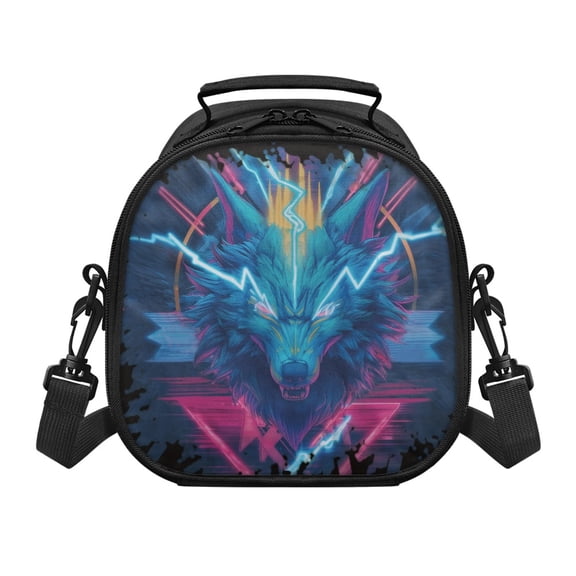 Uourmeti Neon Lightning Wolf Pattern Exquisite Craft Kids Lunch Bag, Polyester Reusable Children’s Insulated Lunch Bag for Picnics Travel