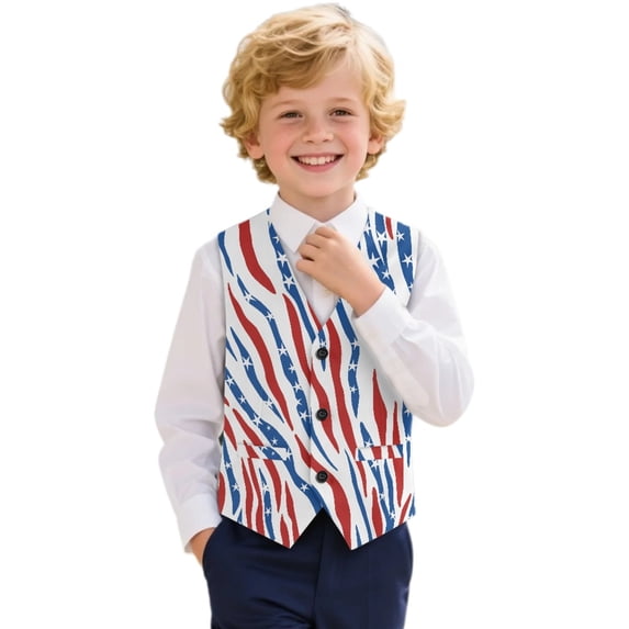 Uourmeti No Stuffy Sweating Kids Formal Waistcoat for Birthday Party Wedding Polyester Wash Stable Boys Gentleman Formal Waistcoat, American Flag