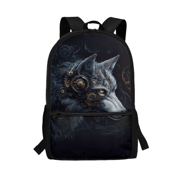 Uourmeti Non Fade 17 Inch Daypack for Travel Outdoor, High Quality Stylish Comfort Backpack, Steampunk Wolf with Gears Pattern