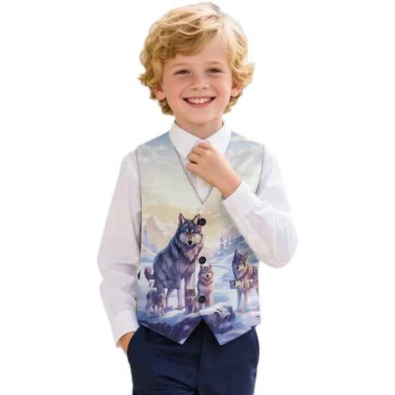 Uourmeti Non Fade Children Formal Waistcoat Suit Vest for Daily Wedding Polyester Fabric Versatile Formal Suit Vest, Wolf Family