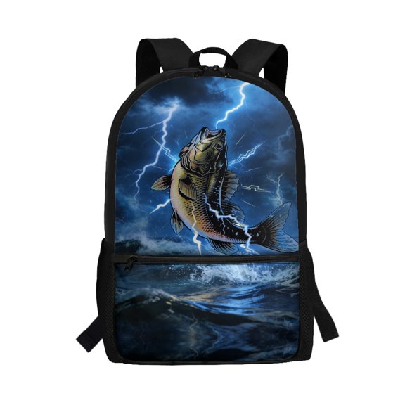 Uourmeti Not Easy To Fade 17 Inch School Backpack for Shopping Travel, Casual Lightweight Fashion Student Bookbag, Leaping Bass Lightning Print