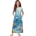 thumbnail image 1 of Uourmeti Ocean Dolphin Print Girls Maxi Dresses Short Sleeve Round Neck Flowy Holiday Long Dress with Pockets Cute A-Line Clothes, Size 11-12 Years, 1 of 7