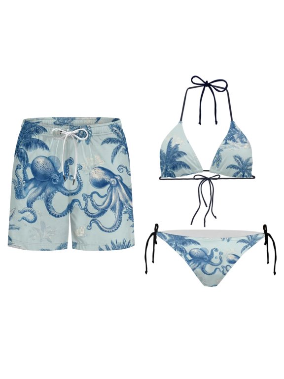 Octopus Palm Matching Swimsuits for Couples Triangle Bikini Sets Womens Swimwear Mens Swim Trunks Sexy Comfortable Couples Swimwear