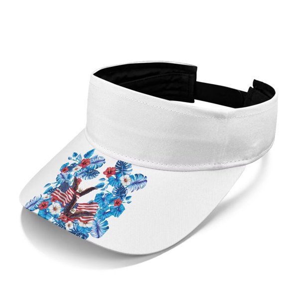 Uourmeti Open Top Athletic Visor Adjustable Quick Dry Unisex for Running Golf Beach Walking Travel USA Hibiscus Eagle Print