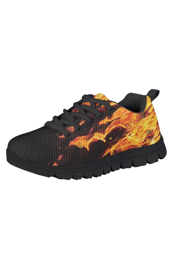 Orange Fire Flame Sneakers Boys Girls Slip on Shoes for Kids Breathable Mesh Running Tennis Shoes Casual School Grade Sneakers