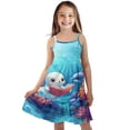 thumbnail image 1 of Uourmeti Otter Whale Print Girls Sleeveless Dress Summer Spaghetti Strap Beach Sundress Holiday Clothes for Kids A line Knee Length Tiered Swing Dresses, 1 of 6