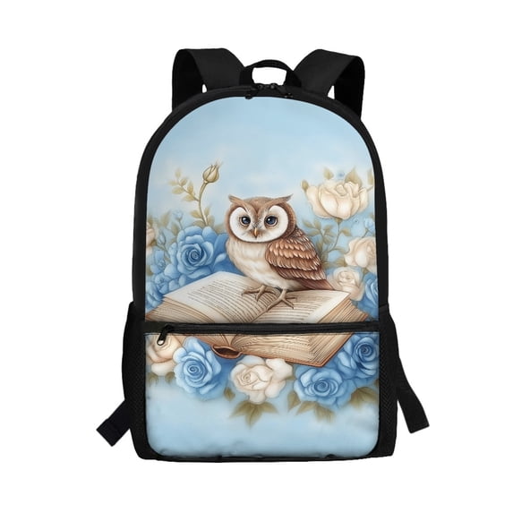 Uourmeti Owl With Book Backpack, Student Bookbag 17 Inch Side Mesh Pockets School Backpack for Work Travel