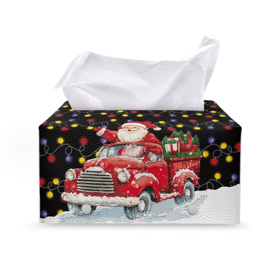 Uourmeti PU Leather Facial Tissue Box Cover, Bottom Belt Easy to Clean Rectangle Tissue Box Cover for Night Stands Kitchen, Multicolor Christmas Lights