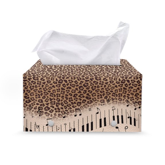 Uourmeti PU Leather Rectangle Tissue Box Cover, Home Decor Foldable Rectangular Tissue Box Covers for Bathroom Car, Leopard Print Pattern