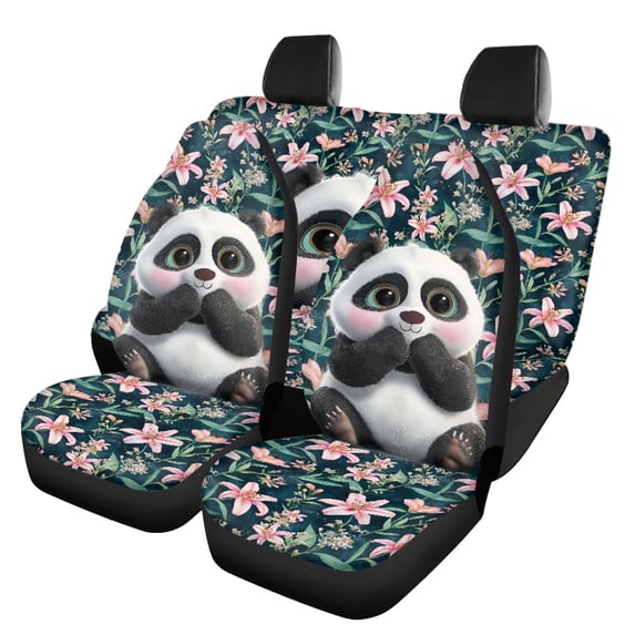 Uourmeti Panda Flower Pattern Design Car Seat Covers Full Set Automotive Seat Covers Full Set Car Front Seats Interior Protect Fit for Trucks Cars