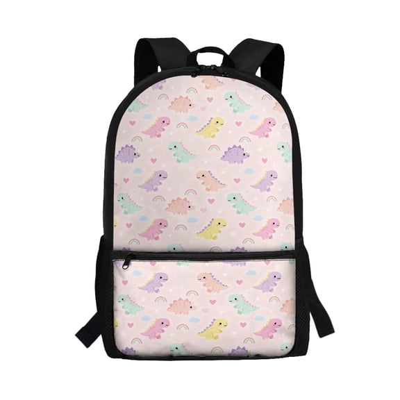 Uourmeti Pastel Dinosaur Rainbow Pattern Backpack, Smooth Zippers School Backpack 17 Inch Stylish Daypack for Travel Work