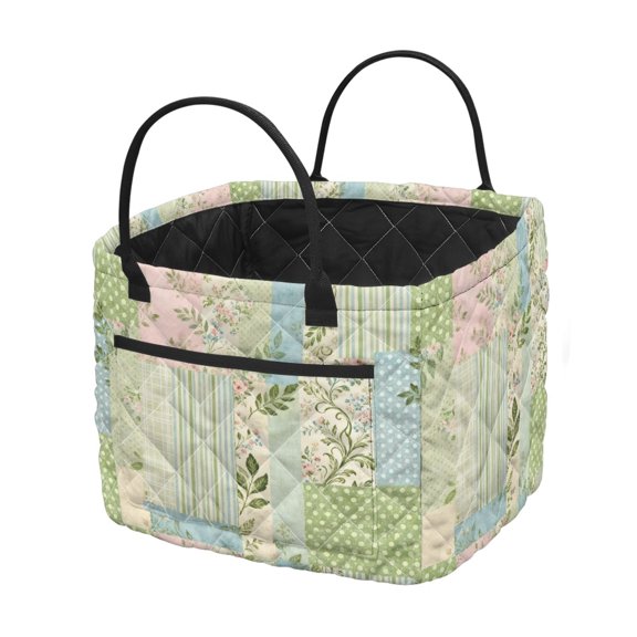 Uourmeti Patchwork Quilted Floral Large Capacity Quilted Storage Basket for Clothes, Polyester Folding Basket Organizer for Business Nursery