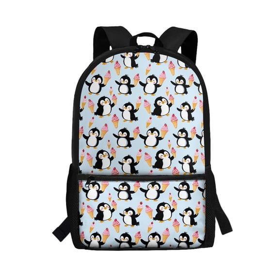 Uourmeti Penguin Ice Cream Pattern Backpack, Large Storage School Backpack 17 Inch Smooth Zipper Student Bookbag for Daily Use Travel