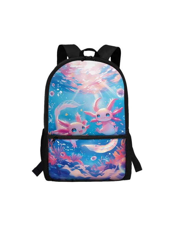 Personalized Comfort Backpack for School Daily Use, 17 Inch Large Capacity Storage School Backpack, Axolotl Aquarium