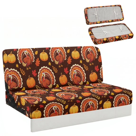 Uourmeti Pet Friendly RV Dinette Cushion Covers Fit for Camper Travel Trailer RV Couch Covers Fit for Sofa Bed, Thanksgiving Turkey Pumpkin Theme