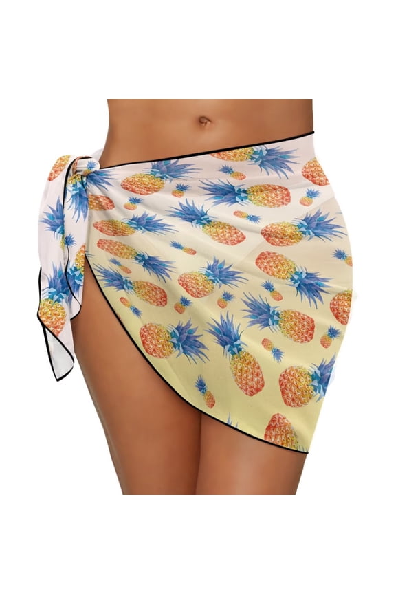 Pineapple Sarong Wraps for Women Hawaii Beach Cover Ups Mesh Pareo Chiffon Sarong Mesh Skirt Swimsuit Coverup for Vacation