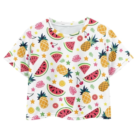 Uourmeti Pineapples Crew Neck Short Sleeve Top 13-14Y Girls Summer Short T-Shirt Tropical Fruit Print Lightweight Soft Sports Pullover
