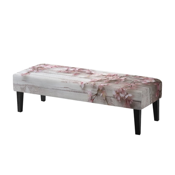 Uourmeti Pink Cherry Blossom Art Soft Dining Room Bench Slipcover, Polyester Spandex Fabric Washable Stretch Bench Protector for Bedroom Hotel Dining Room