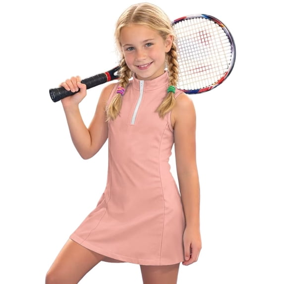 Uourmeti Pink Girls Summer Dresses 4T Pickleball Theme Athletic Dress for Girls Tennis Golf Outfit with Pockets 1/4 Zip Tank Dresses Spring Outfits Kids Activewear