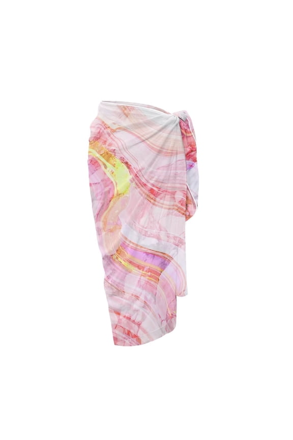 Pink Marble Long Sheer Swimsuit Cover ups for Women Sarong Pareo Wraps Bathing Suit Swim Suit Scarf