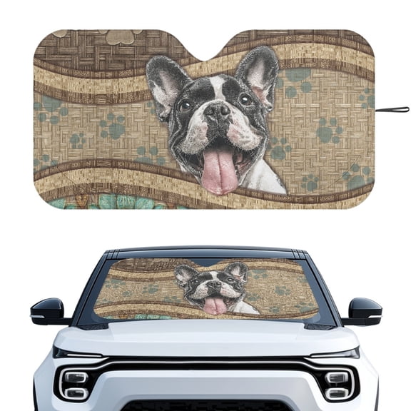 Uourmeti Playful French Bulldog Windshield Sun Shade - Paw Print Design, Foldable UV & Heat Blocker - Cute Car Accessory for Dog Lovers