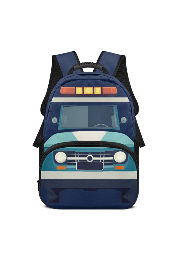 Police Car Front Design Waterproof School Backpack for Daily Use Daypack, Adjustable Straps Personalized Polyester Travel Backpacks
