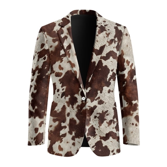 Uourmeti Polyester Business Suit Blazer Jacket Top for Summer Formal, Regular Fit Lightweight Men's Blazer, Brown Spotted Hide