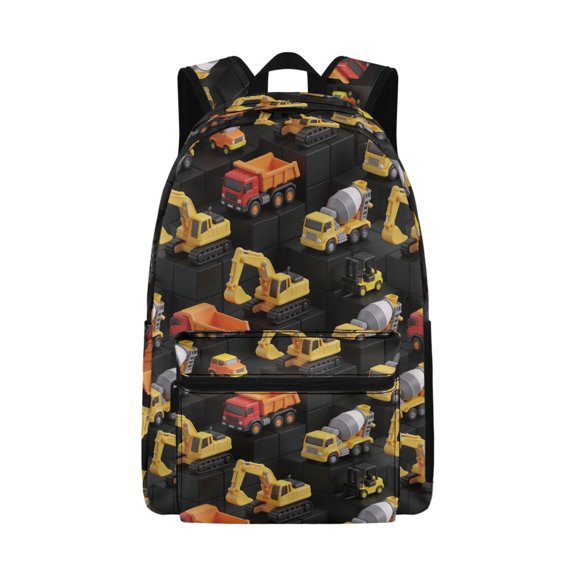 Uourmeti Polyester Casual Backpack for Leisure Comfortable Lightweight Adjustable Shoulder Straps, Construction Vehicles Pattern