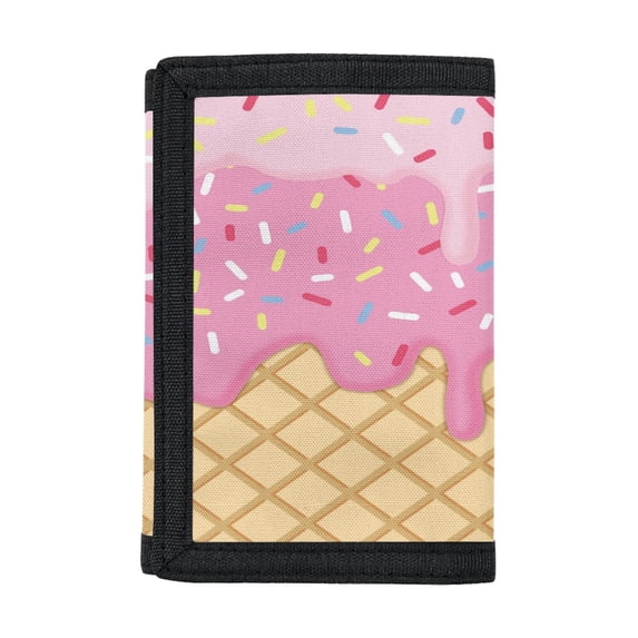 Uourmeti Polyester Children's Wallet with Compact Slim Kids Trifold Wallet for School, Ice Cream Pattern Trifold Card Wallet