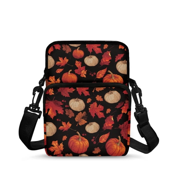 Uourmeti Polyester Crossbody Bag with Zipper Lightweight Crossbody Bags for Travel, Autumn Pumpkin Maple Leaf Phone Cross Body Bags