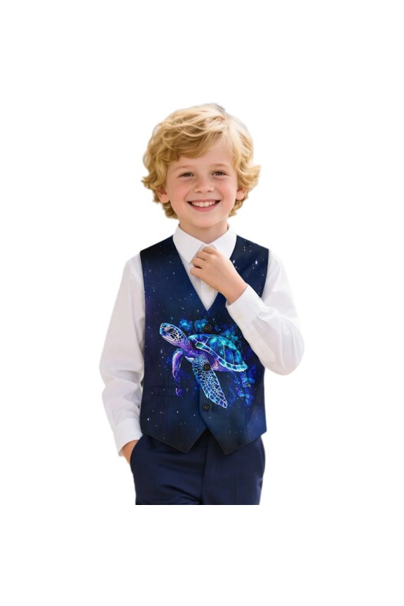 Polyester Fabric Boys Fashion Formal Suit Vest for Holiday Party, V Neck Design Comfortable Boys Gentleman Formal Suit Vest, Sea Turtle