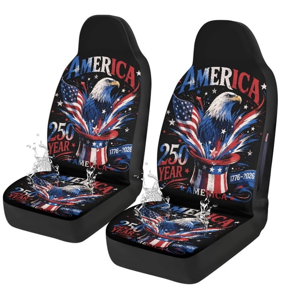 Uourmeti Polyester Fabric Car Seat Accessory for Automotive, Washable Stretchy Car Seat Covers, Patriotic Bald Eagle Print