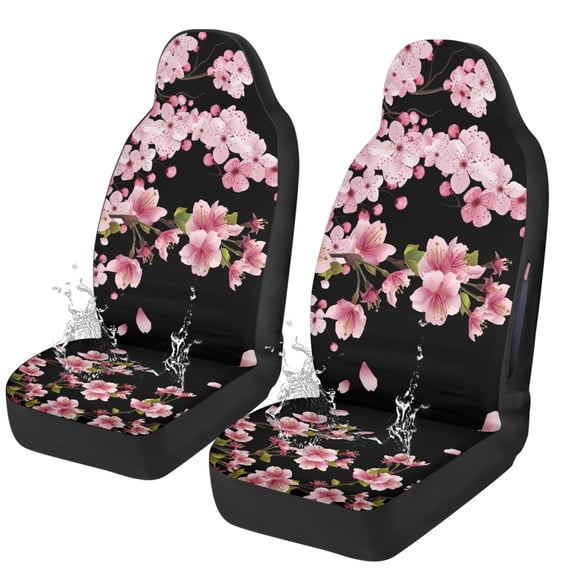 Uourmeti Polyester Front Car Seat Covers for Auto, Washable Stretchy Driver Seats Protector Cushion, Pink Cherry Blossom Print
