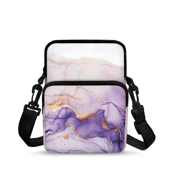 Uourmeti Polyester Phone Messenger Purse with Purple Marble Pattern, Zipper Closure Portable Cellphone Purses for Women Shopping and Running