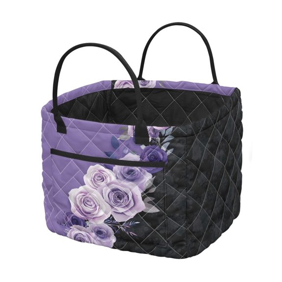 Uourmeti Polyester Quilted Laundry Basket for Home Shopping, Large Capacity Quilted Storage Basket for Blankets, Purple Rose