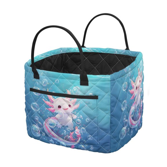 Uourmeti Polyester Quilted Storage Basket for Nursery Bathroom, Collapsible Quilted Laundry Basket for Books, Cute Axolotl Bubbles Print