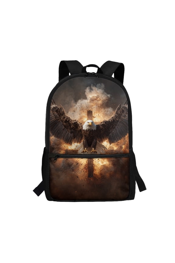 Polyester School Backpack Daypack With Bald Eagle Design - Spacious for Student Daily Use and Travel Trips
