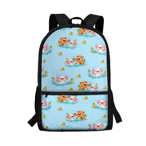 Uourmeti Polyester School Backpack Daypack With Cute Axolotl Capybara Pattern - Durable for School Daily Use and Short Travel