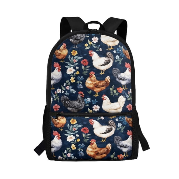 Uourmeti Polyester School Backpack Daypack with Floral Chicken Print - Large Capacity Bag for Student Daily Use and Short Travel