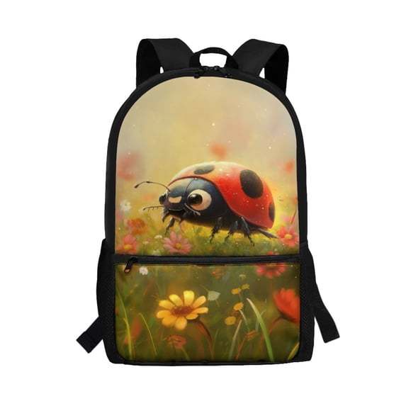 Uourmeti Polyester School Backpack Travel Daypack with Ladybug Wildflower - Large Capacity for Student Daily Use and Short Trips