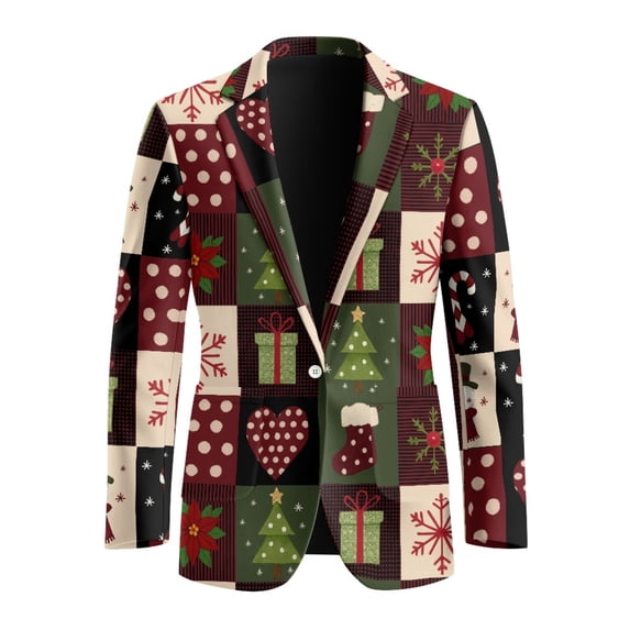 Uourmeti Polyester Sports Coat for Casual Formal, One Button Classic Fit Business Suit Jacket, Christmas Checkered Print