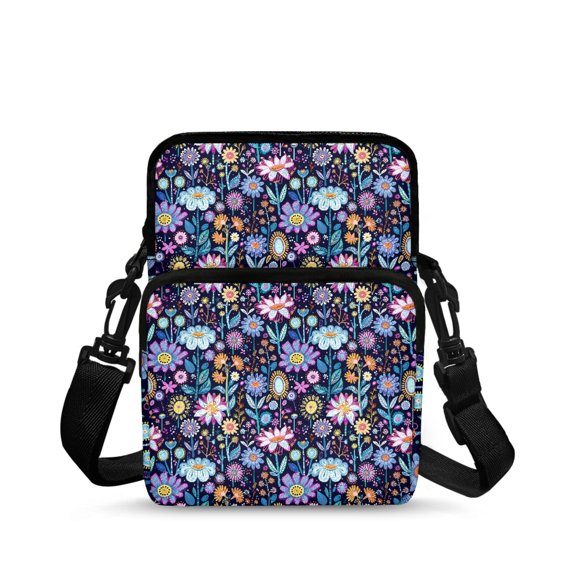 Uourmeti Polyester Storage Purse with Zipper 2 Zippers Crossbody Bag for Running, Floral Print Satchel Bags