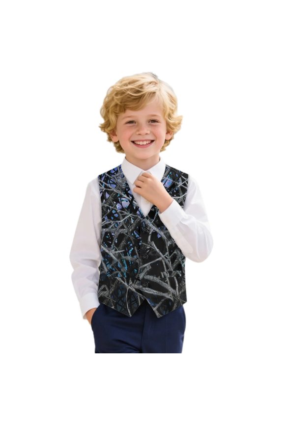 Polyester Suit Vest for Holiday Banquet, Single Breasted Premium Kids Formal Suit Vest, Abstract Branches Pattern