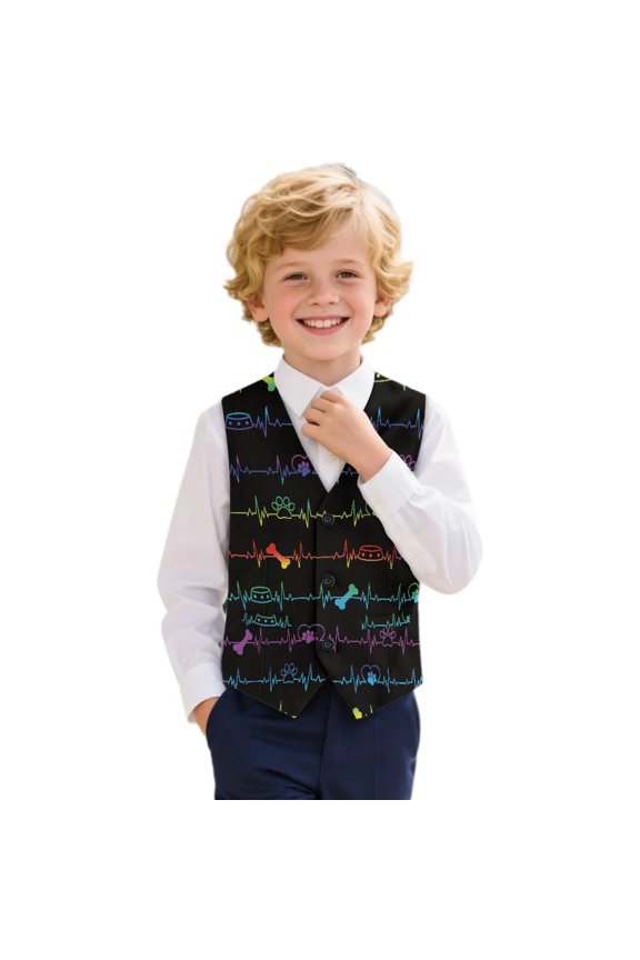 Polyester Suit Vest for Party Wedding, High Quality Lightweight Boys Formal Suit Vest, Rainbow Heartbeat Paw Print
